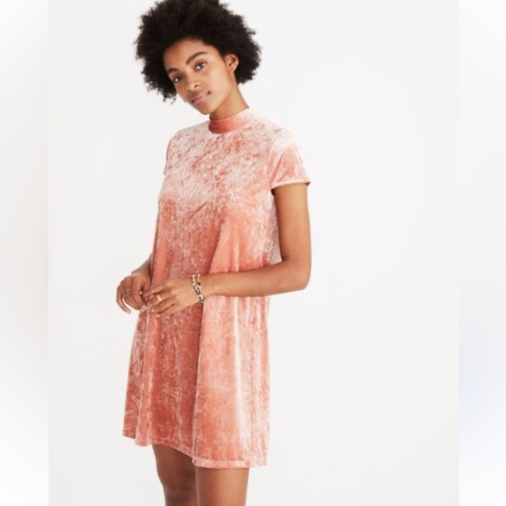 Madewell Velvet Mockneck Mini Dress in Soft Pink sz L